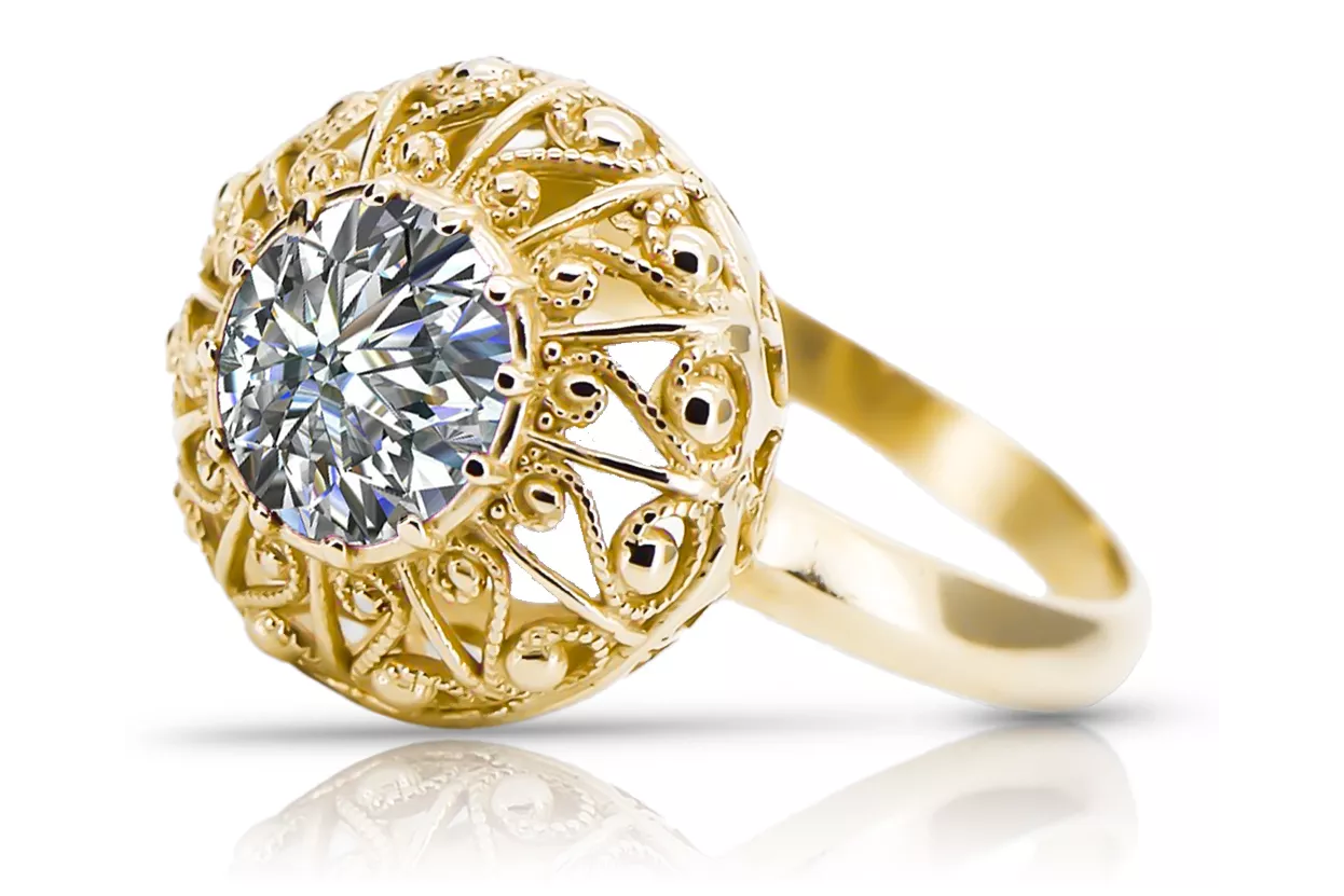 Oro amarillo de 14 quilates Circón Anillo Vintage vrc059y